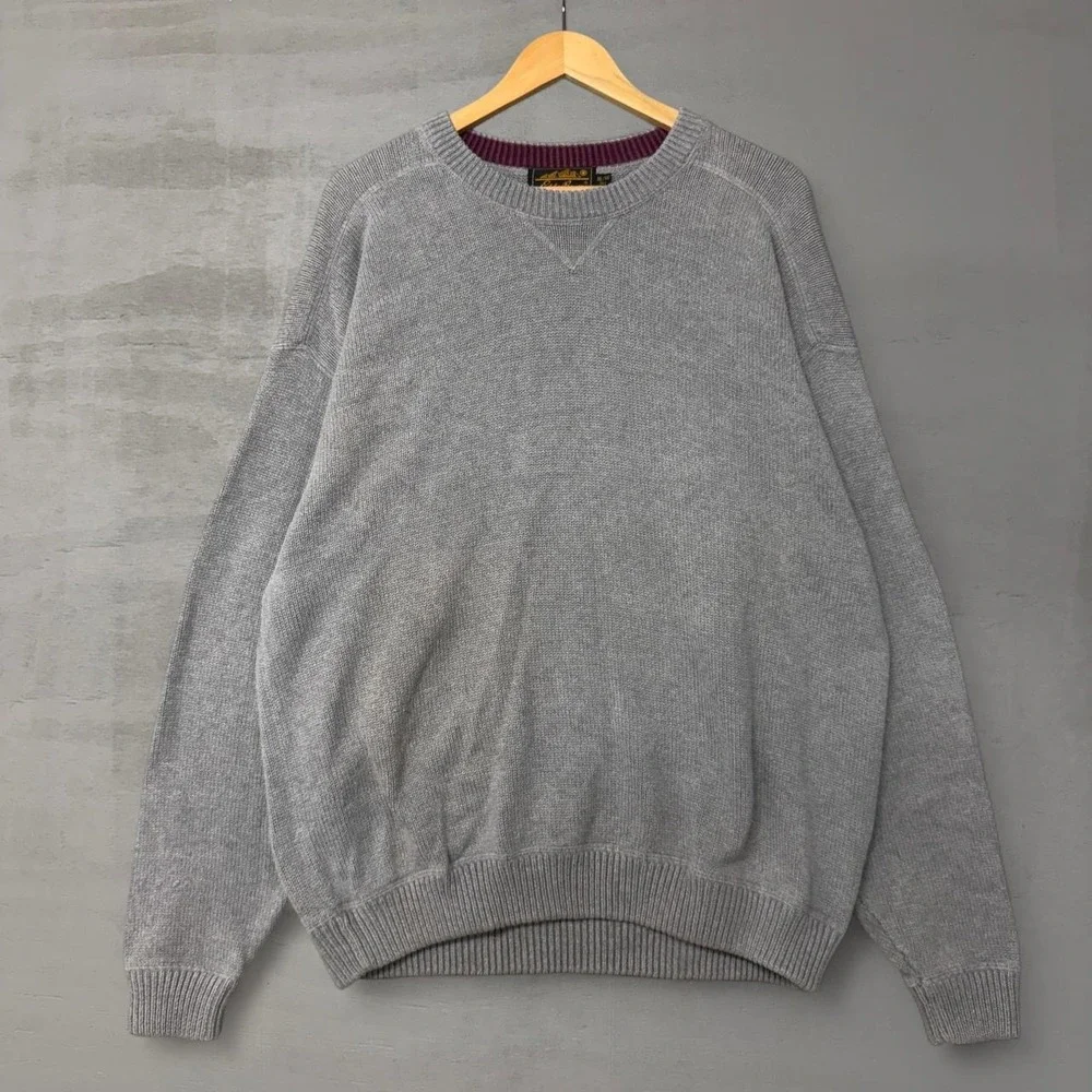 Eddie Bauer Vintage Sweater Grey Crewneck Cotton Knit Tall XL Tall - Picture 1 of 6